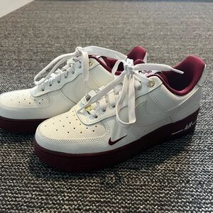 Maroon and White Nike Air Force Ones